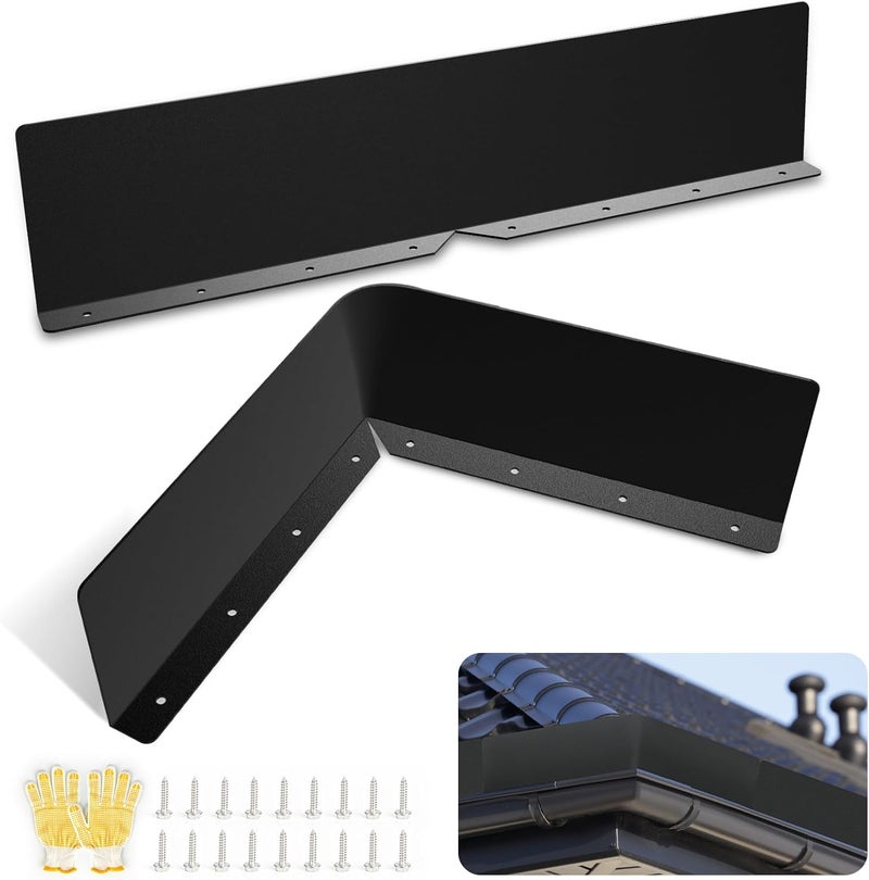 CAPHONT Rain Diverter Roofing Gutter Guards, 2 Pack 15.7 x 3.54 x 0.74 Inches Gutter Splash Guard Valley Downspout Roof Foldable Drip Guard for Corner House (Black) - Image 1